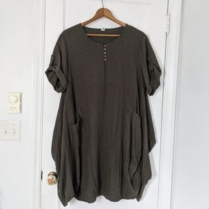 Mordenmiss green linen dress with buttons